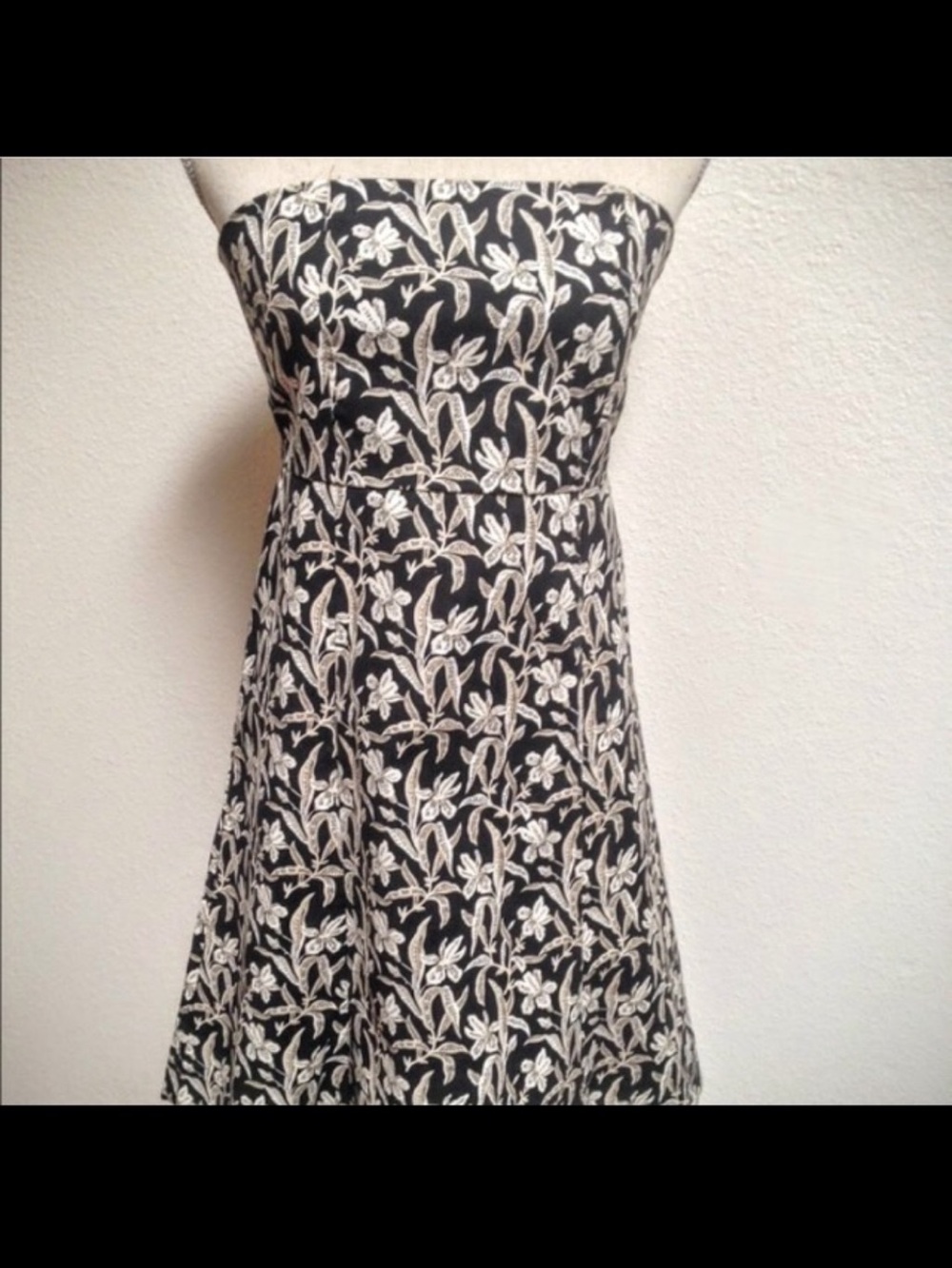 Strapless Black and White Floral A-Line Dress ~ 4